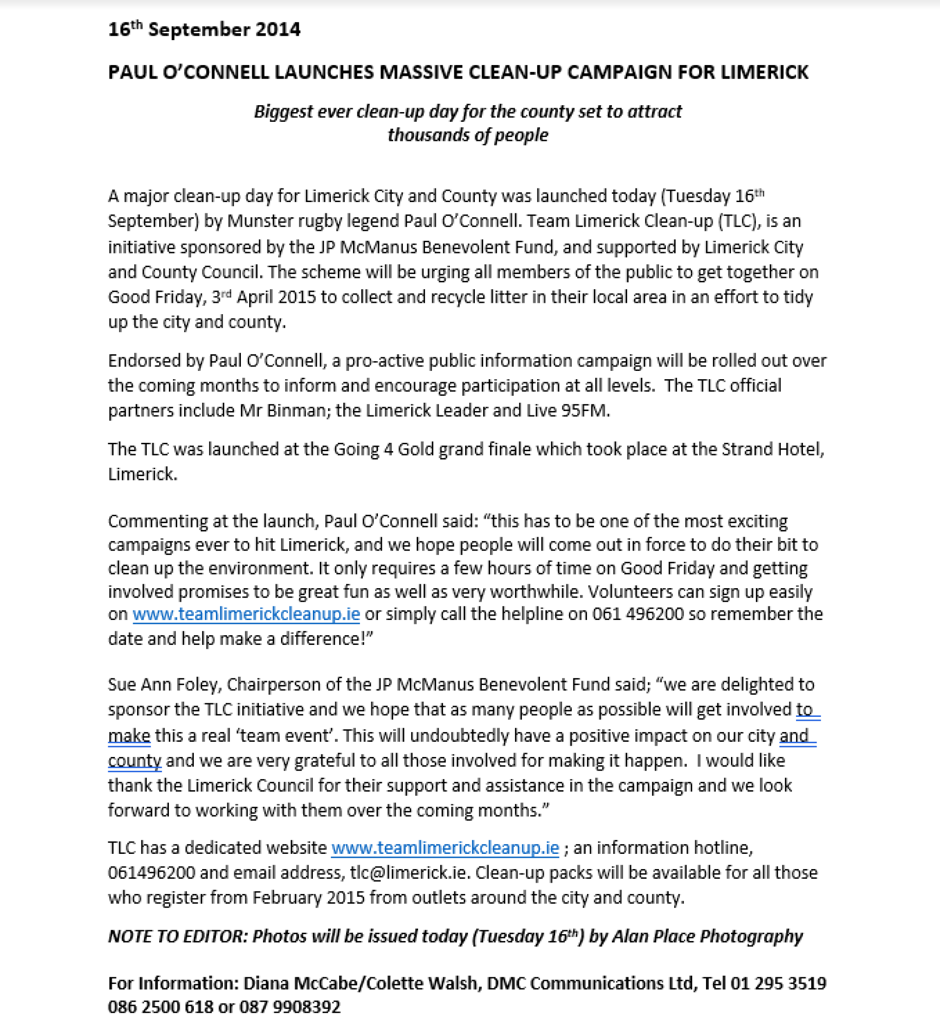 TLC1 2015 Press Release
