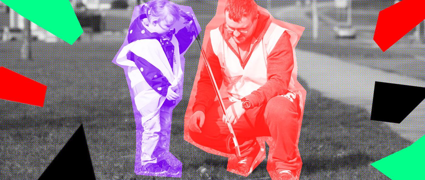 Man and girl pick up litter and TLC limerick event